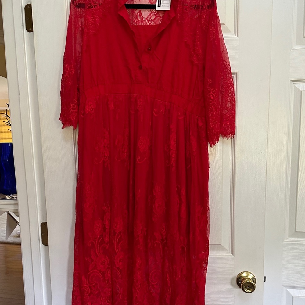Chic Long Sleeve Red Lace Dress